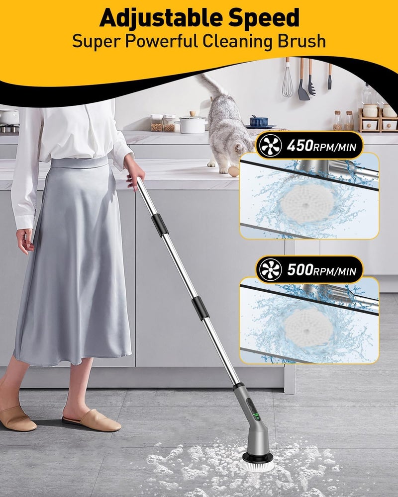 CTMAST Electric Spin Scrubber for Cleaning Bathroom, Shower Scrubber Cordless Cleaning Brush with IPX7 Waterproof & 2 Speed, 3 Brush Heads, Bathroom Cleaning Supplies for Shower Tub Tile Toilet Grey - Image 3
